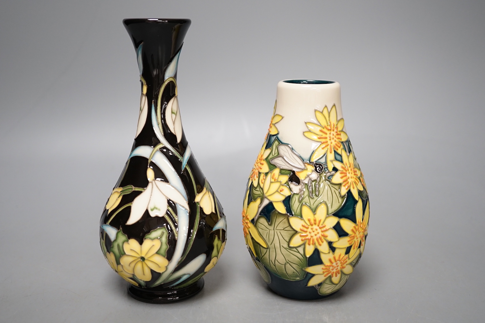 A Moorcroft 'Primrose Warburg' by Nicola Stanley, 2019, no.40, boxed, together with 'lakeland lights', limited edition 28/30, 2012 by Kerry Goodwin., Allentown 17 cms high